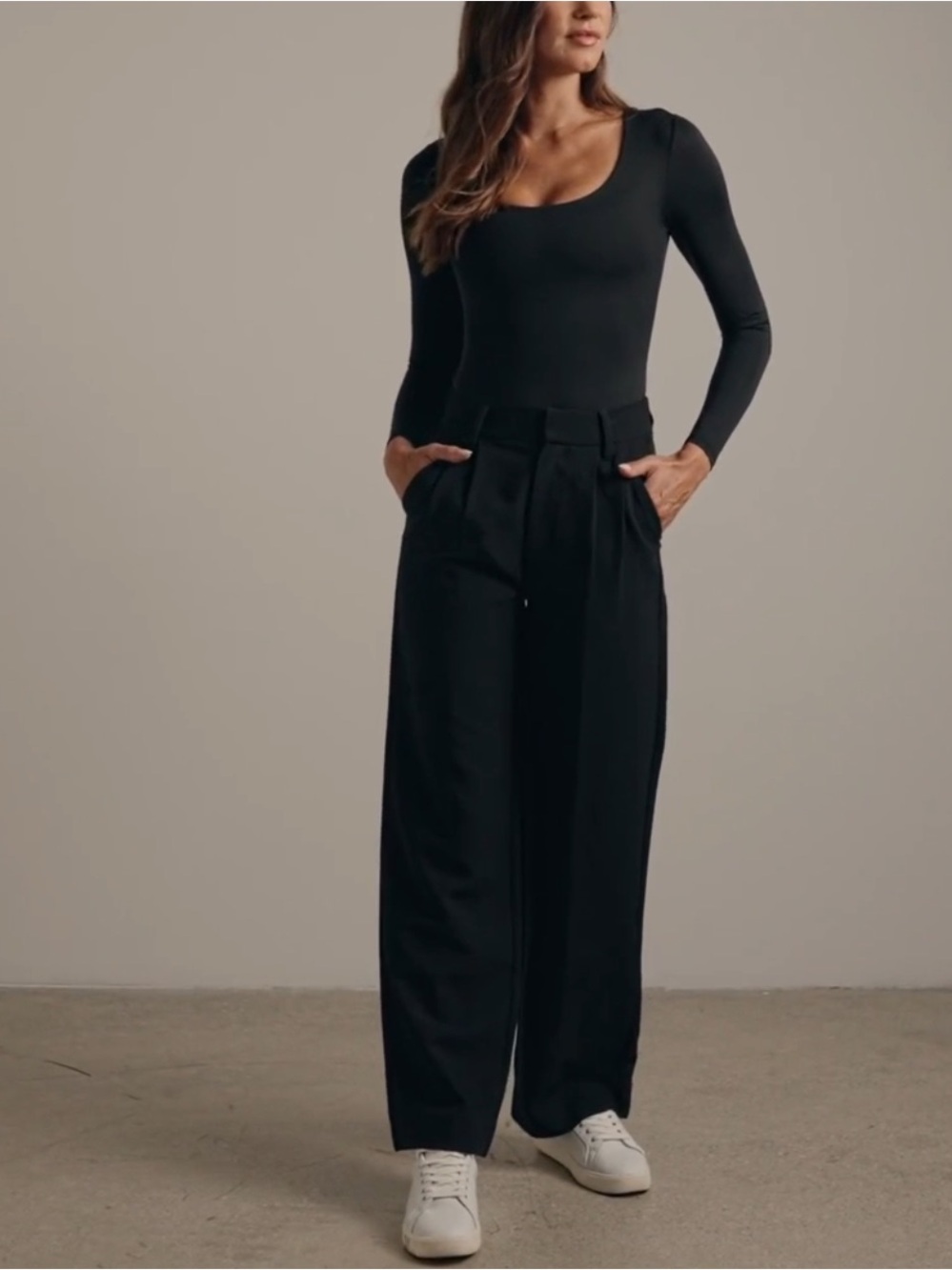 BYLT Basics Black High-Waist Wide-Leg Trousers,     Lengthened